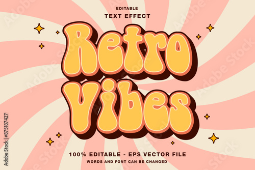 Retro Vibes Groovy Style Cartoon 3D Editable Text Effect Template Premium Vector