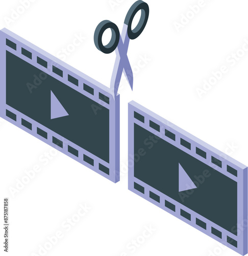 Scissors cutting film strip editing video content for social networks, blogs and websites