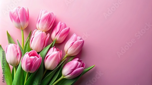 Delicate tulip blooms on a pink background, spring, flowers, tulips, pink, delicate, garden, floral, petals, bloom © Sujid