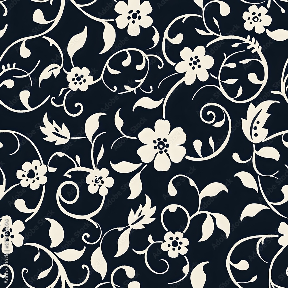 Off-White Floral Elements on a Dark Blue Seamless Background Off-White Floral Elements on a Dark Blue Seamless Background
