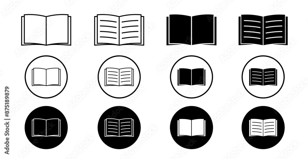 Book icon set. Open book. Simple book symbol. Education sign. Vector illustration Book icon set. Open book. Simple book symbol. Education sign. Vector illustration