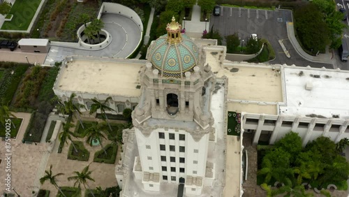 Aerial Panning Shot Of Dome Of Famous Historic Building In City - Beverly Hills, California