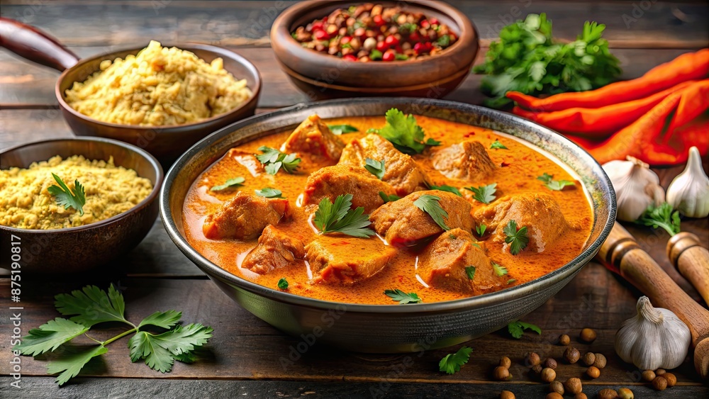 Delicious butter chicken curry dish with aromatic spices and creamy sauce , Indian cuisine, food photography Delicious butter chicken curry dish with aromatic spices and creamy sauce , Indian cuisine, food photography