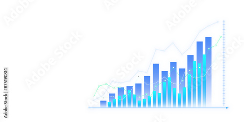 Konstfotografi Abstract financial chart with upward trend line graph on a white background, concept of growth and success