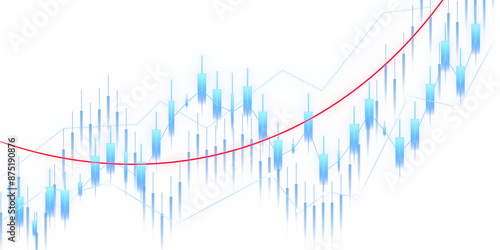 An abstract financial chart with candlestick patterns and a trend line on a white background, representing market analysis. 3D Rendering photo