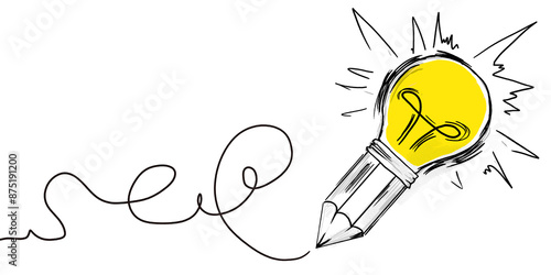 Foto A sketched pencil with a lightbulb at the tip, illustrating an idea or creativit