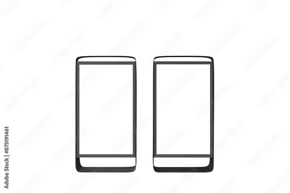 This image shows a closeup view of two identical billboard mockups isolated on a white background. The clean layout makes it ideal for design template usage. 3D rendering. This image shows a closeup view of two identical billboard mockups isolated on a white background. The clean layout makes it ideal for design template usage. 3D rendering.