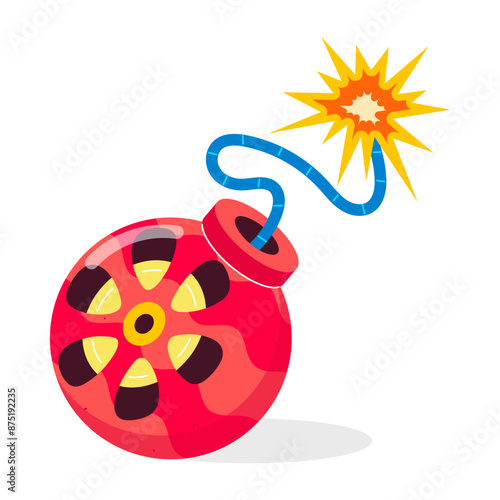 Bomb with film reel denoting action movie, flat sticker 


