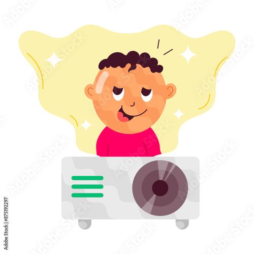 A comic style sticker of movie projector  


