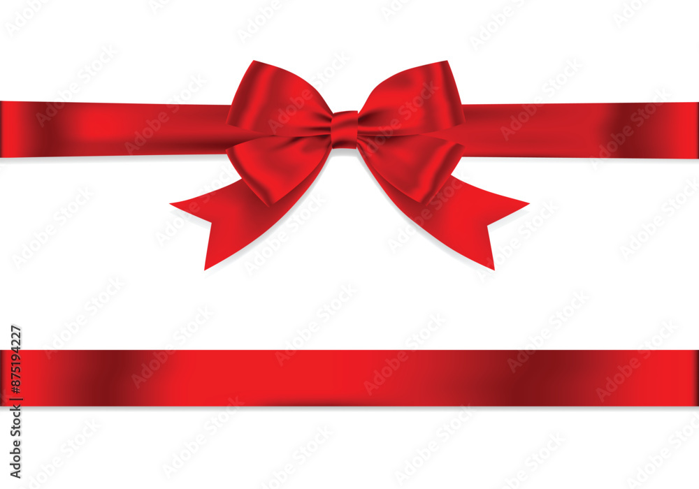 Red Ribbon Bow Realistic shiny satin with shadow horizontal ribbon for decorate your wedding invitation card ,greeting card or gift boxes vector EPS10 isolated on white background. Red Ribbon Bow Realistic shiny satin with shadow horizontal ribbon for decorate your wedding invitation card ,greeting card or gift boxes vector EPS10 isolated on white background.