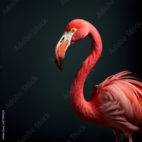 close up of a pink flamingo