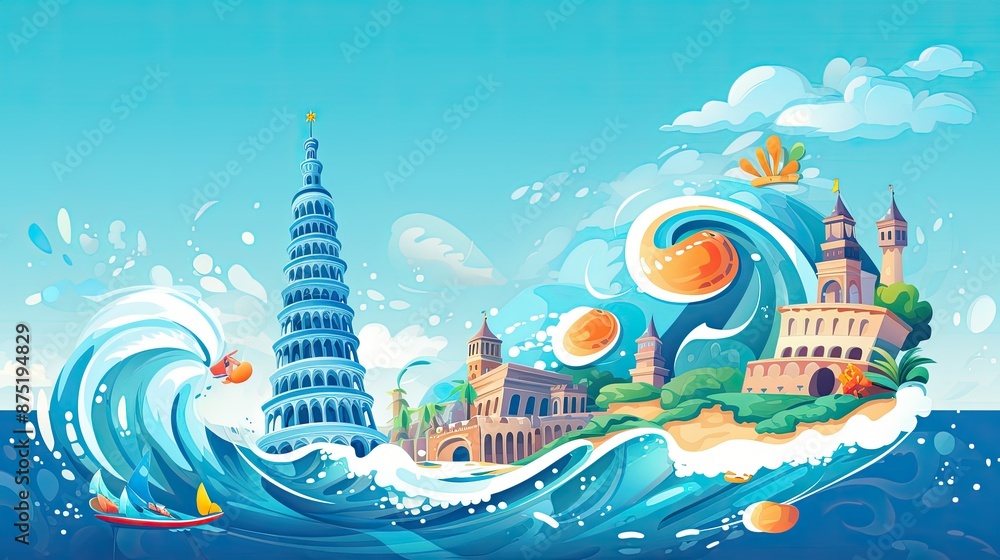 illustration of a temple in water illustration of a temple in water