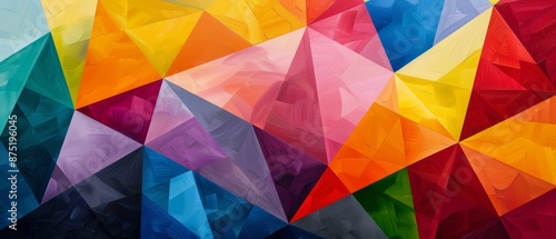 A colorful abstract painting with a rainbow of colors and a lot of triangles