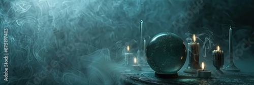 Wallpaper Mural A ghostly seance table with floating candles and a crystal ball, with the ball's surface blank space for text Torontodigital.ca