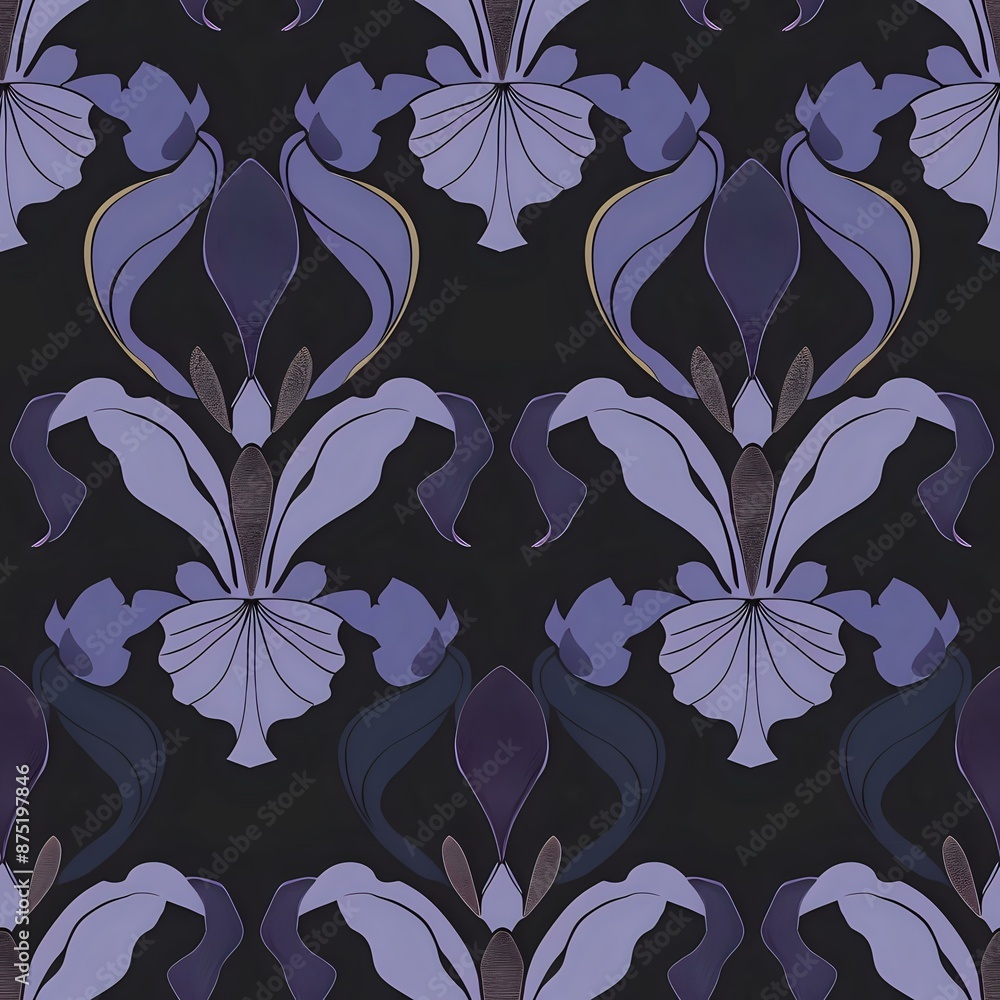 Elegant Art Deco Iris Flower Wallpaper in Bold Colors Elegant Art Deco Iris Flower Wallpaper in Bold Colors