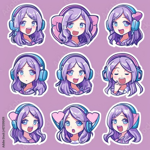 Cute Anime Girl with Headphones Emotes