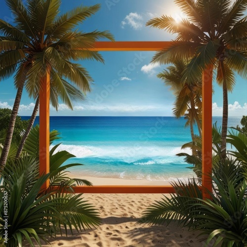 Summer Beach Promotional Banner with palm trees for summer sale © Ksenia