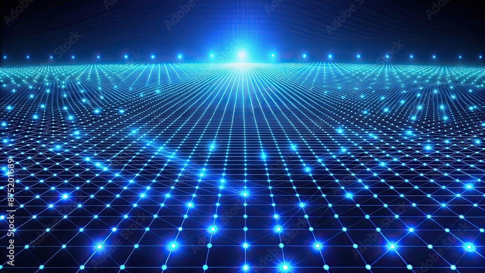 Futuristic glowing blue grid of dots and lines stretching into the distance, futuristic, technology, digital, abstract, background Futuristic glowing blue grid of dots and lines stretching into the distance, futuristic, technology, digital, abstract, background