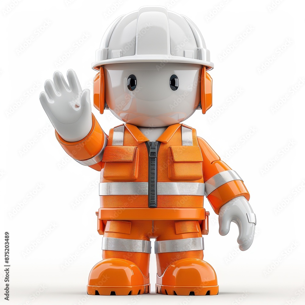 Friendly construction worker robot wearing hardhat and safety vest Friendly construction worker robot wearing hardhat and safety vest