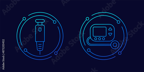 insulin pen and insulin pump icons, linear design
