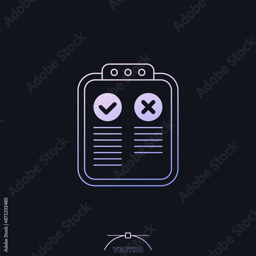 Pros and cons vector icon with a clipboard