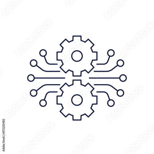 project execution line icon with gears