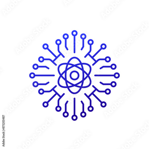 Quantum computer icon on white, line vector