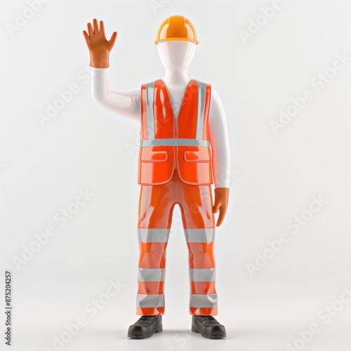 3D Illustration of a Worker Wearing Safety Gear and Waving photo