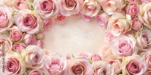 Fototapeta Naklejka Na Ścianę i Meble -  Frame of delicate pink roses perfect for romantic backgrounds and wedding invitations, roses, pink, delicate, romantic