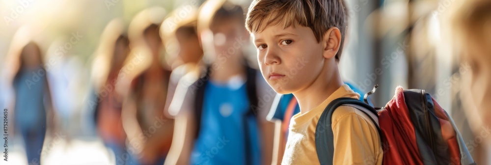 National Bullying Prevention Month. Don't bully me concept. The problem of bullying at school, bullying of classmates based on nationality, race or class. Day of Children Victims of Aggression National Bullying Prevention Month. Don't bully me concept. The problem of bullying at school, bullying of classmates based on nationality, race or class. Day of Children Victims of Aggression