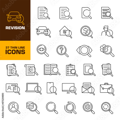 Revision icon. Revision icon set. Review icon set. Linear symbol.