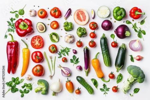 Wallpaper Mural vibrant organic vegetables assortment, fresh produce element, realistic digital rendering, colorful and detailed, isolated on white background Torontodigital.ca