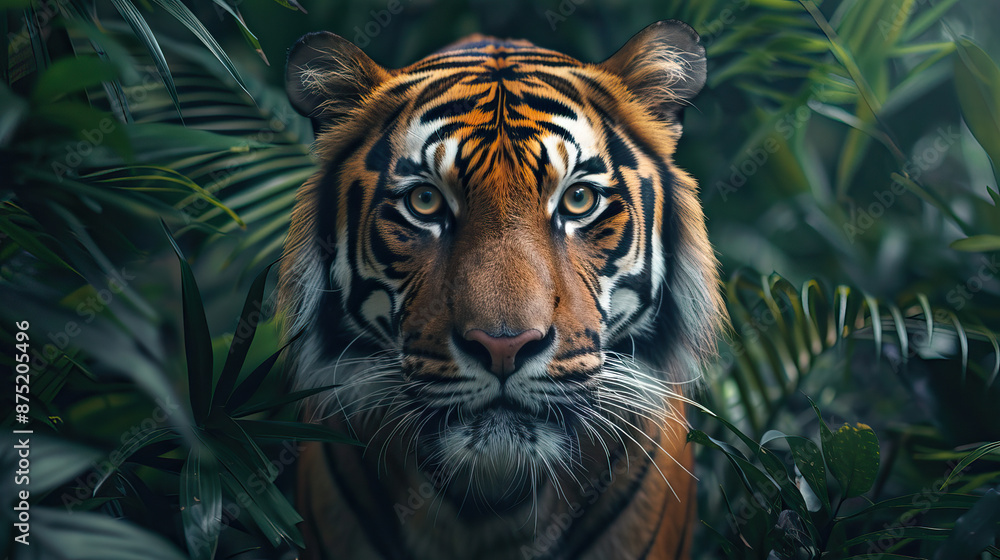 International Tiger Day July Concept with Copy Space. Realistic Tiger Photography International Tiger Day July Concept with Copy Space. Realistic Tiger Photography