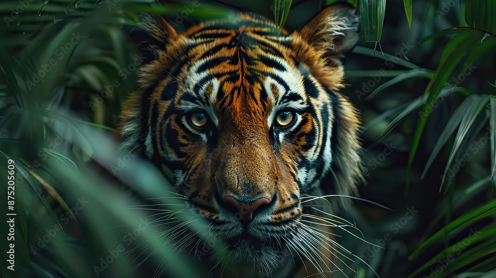 International Tiger Day July Concept with Copy Space. Realistic Tiger Photography International Tiger Day July Concept with Copy Space. Realistic Tiger Photography