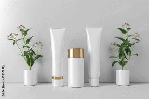 Wallpaper Mural luxury cosmetic tube pack, high-end beauty products, realistic 3D rendering, elegant packaging, isolated on white background Torontodigital.ca