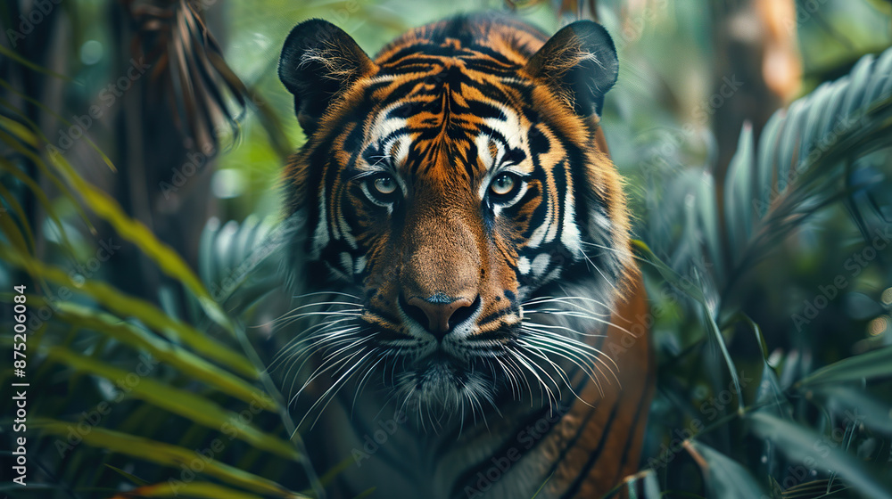 International Tiger Day July Concept with Copy Space. Realistic Tiger Photography International Tiger Day July Concept with Copy Space. Realistic Tiger Photography