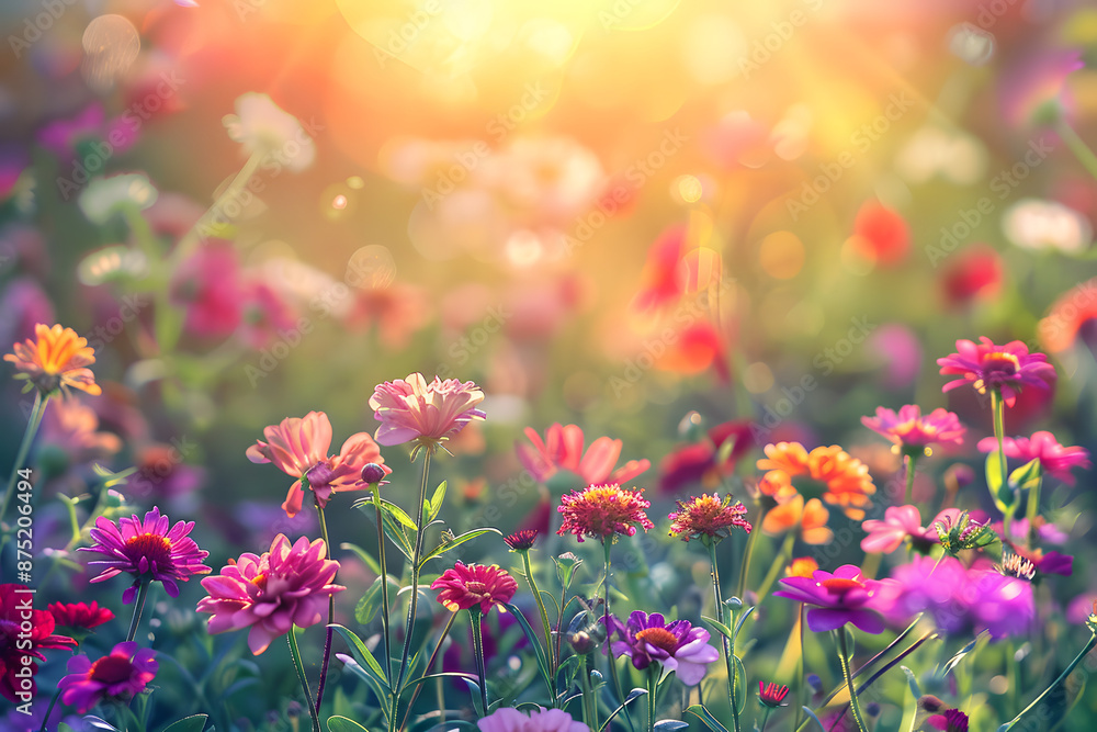 Sunlit Flower Meadow: Close-up of Spring or Summer Garden
Sunlit Flower Meadow: Close-up of Spring or Summer Garden