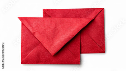 Red envelope opened up on white background. Front and back view. For business letters, birthday wishes, or Valentine's Day. © Mehran