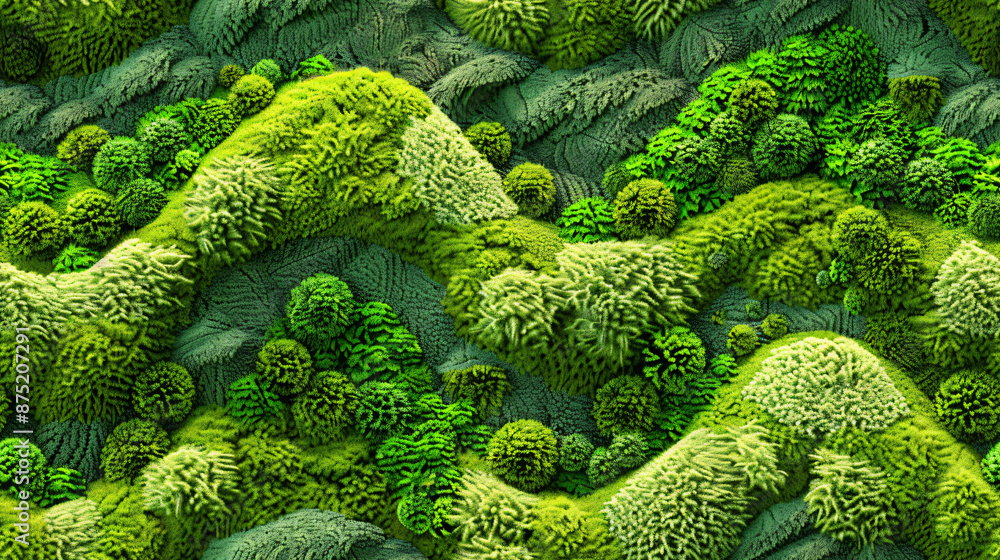 Tranquil backdrop of moss-covered rolling hills in a seamless texture