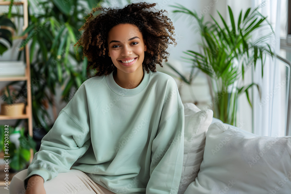 Spring Mockup: Pretty Smiling Model in Light Green Oversized Sweater Spring Mockup: Pretty Smiling Model in Light Green Oversized Sweater