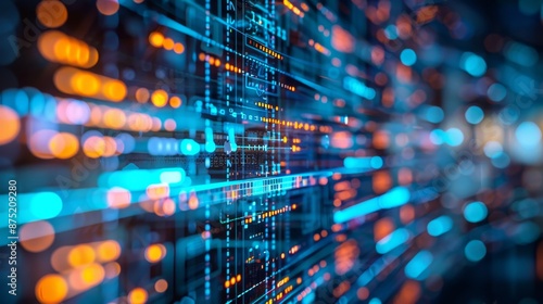 Wallpaper Mural Abstract digital data streams with vibrant blue and orange light patterns, depicting technology and futuristic concept. Torontodigital.ca