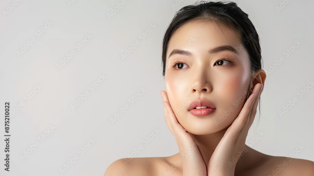 Portrait young Asian beautiful woman with K-beauty make up style and healthy and perfect skin isolated on white background for skincare commercial product advertising Portrait young Asian beautiful woman with K-beauty make up style and healthy and perfect skin isolated on white background for skincare commercial product advertising