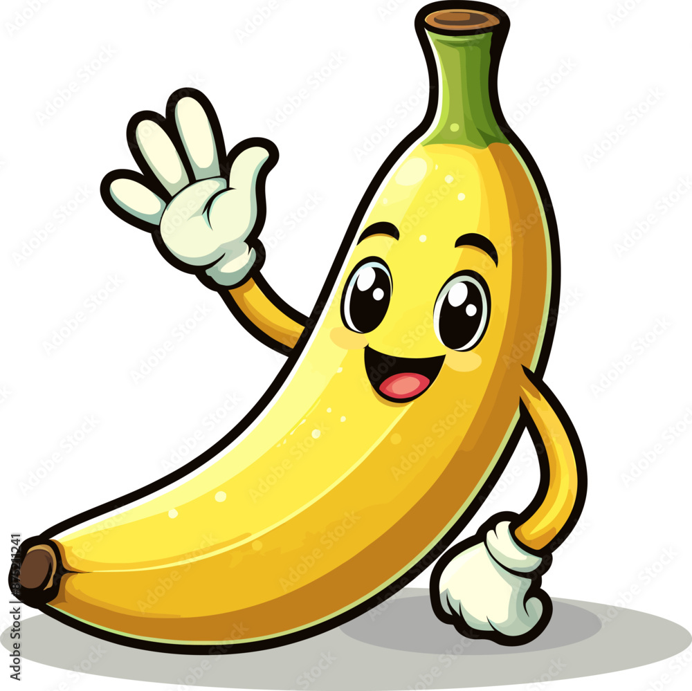 Smiling Banana cartoon mascot illustration, Comic mascot of banana with happy smile face. Smiling Banana cartoon mascot illustration, Comic mascot of banana with happy smile face.
