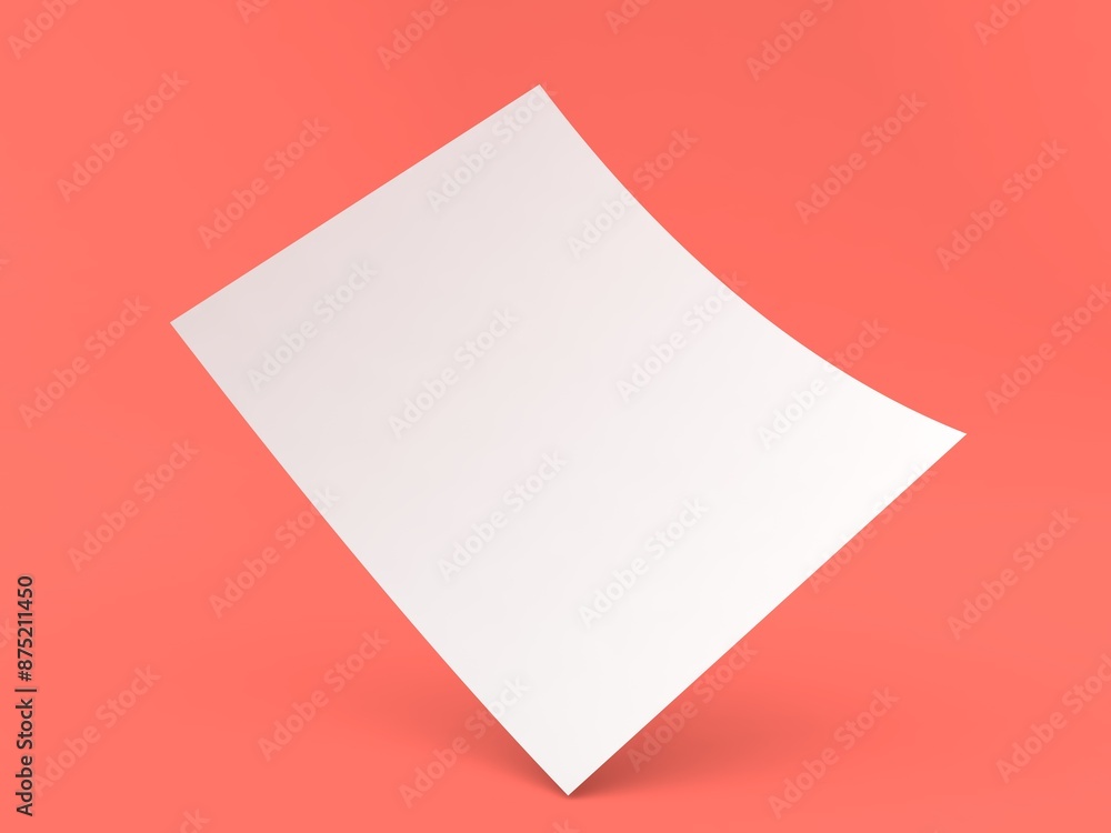Mockup of A4 paper sheet on red background. 3d render illustration. Mockup of A4 paper sheet on red background. 3d render illustration.