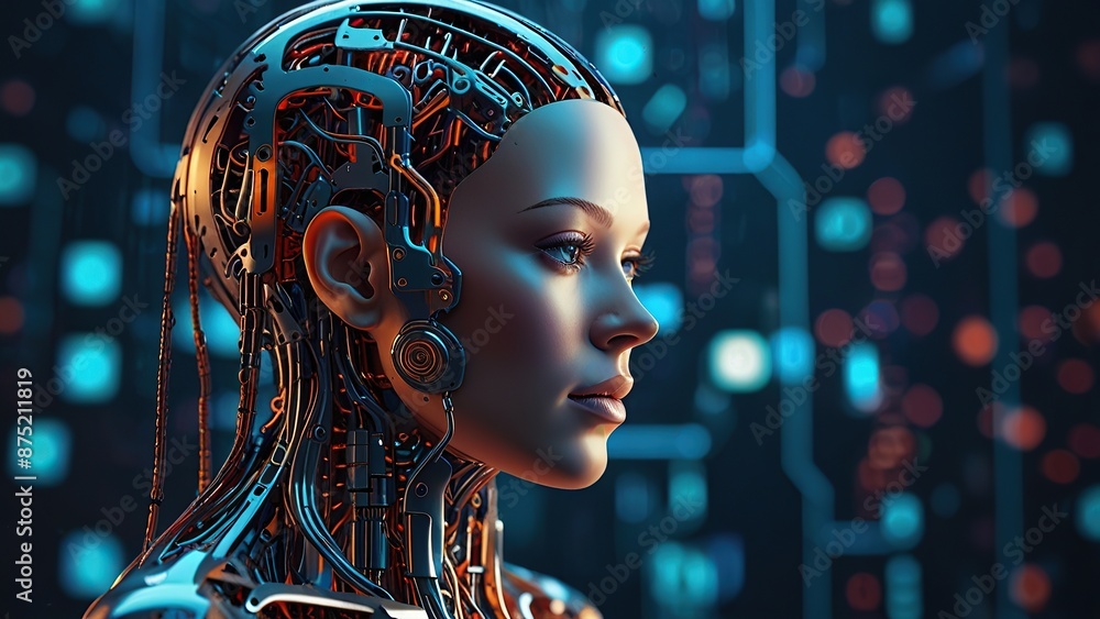Free Photo New 3d rendering human woman robot working with future digital graphic interface on dark background
Free Photo New 3d rendering human woman robot working with future digital graphic interface on dark background