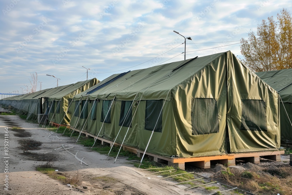 new tents for refugees from Ukraine. mobile building, temporary refugee camp .refugee camp. ai generative new tents for refugees from Ukraine. mobile building, temporary refugee camp .refugee camp. ai generative