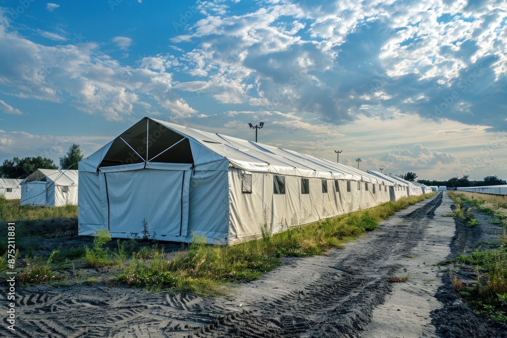 new tents for refugees from Ukraine. mobile building, temporary refugee camp .refugee camp. ai generative new tents for refugees from Ukraine. mobile building, temporary refugee camp .refugee camp. ai generative
