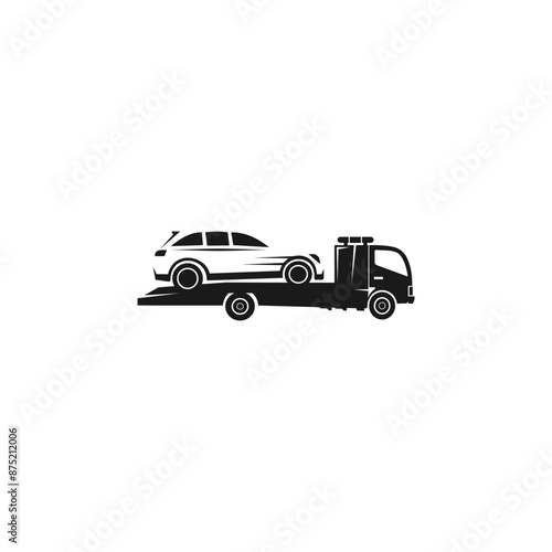 Black silhouette of tow truck with broken car. Suitable for your design need, logo, illustration, animation, etc.
