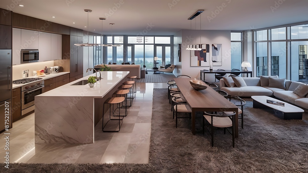 Modern condo kitchen dining and living room Modern condo kitchen dining and living room