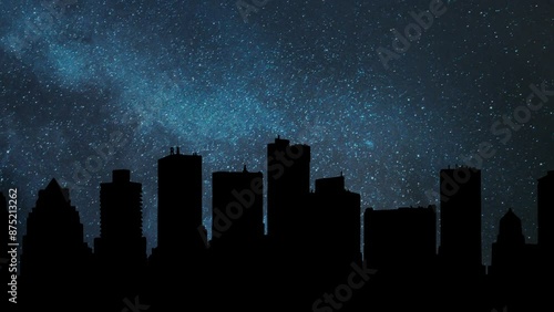 Cape Town skyline and landmarks silhouette by Night, Time Lapse with Stars and Milky Way in Background-, South Africa